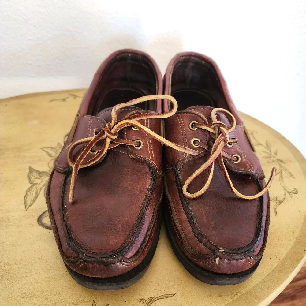 Gokey Brown Leather Boat Shoes Moccasins‎ Vibram Sole Preppy Quiet Luxury
